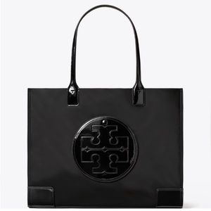 NWT Tory Burch Ella Black Patent Logo Tote with Signature Double T Logo